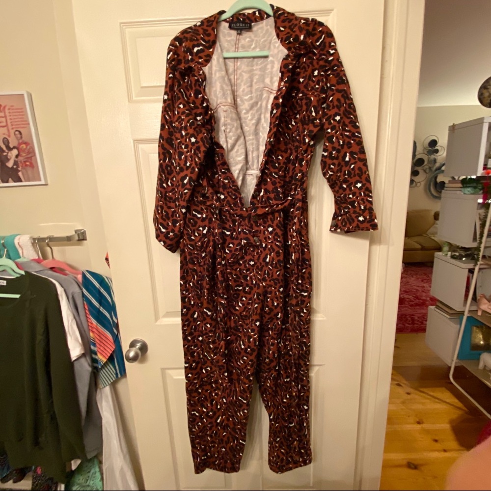 Eloquii Leopard Denim Jumpsuit